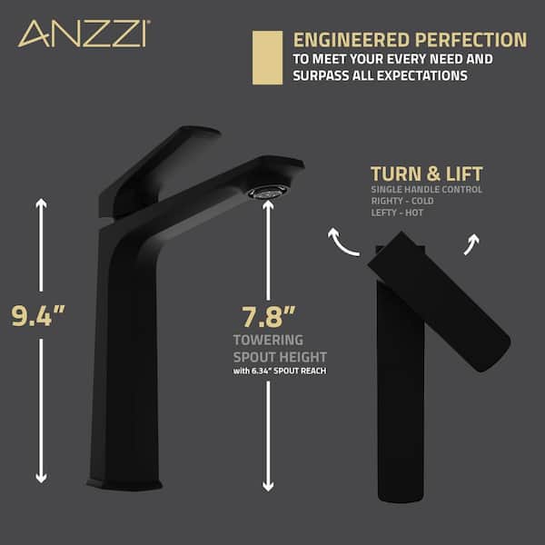 Single-Handle Single-Hole Bathroom Vessel Sink Faucet with Pop-Up Drain in Matte Black