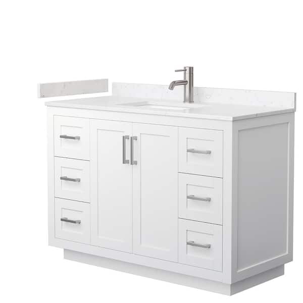 Wyndham Collection Miranda 48 in. W Single Bath Vanity in White with Cultured Marble Vanity Top in Light-Vein Carrara with White Basin