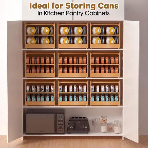 LAIFUCAM Natural Bamboo Cat Food Organizer with Stackable 2-Tier