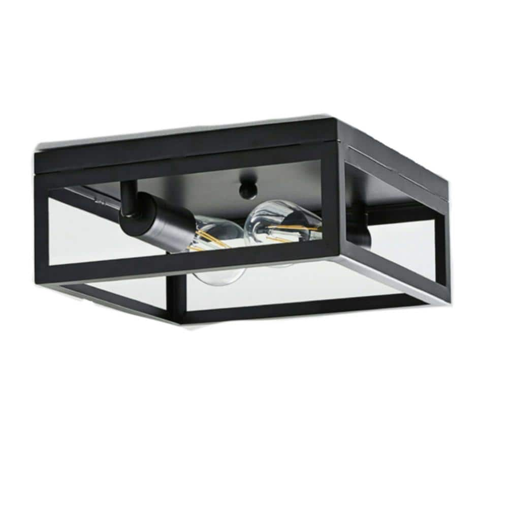 Etokfoks 2-Light Integrated LED Black Square Flush Mount Chandelier