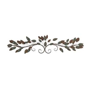 48 in. x  12 in. Metal Blue Leaf Wall Decor