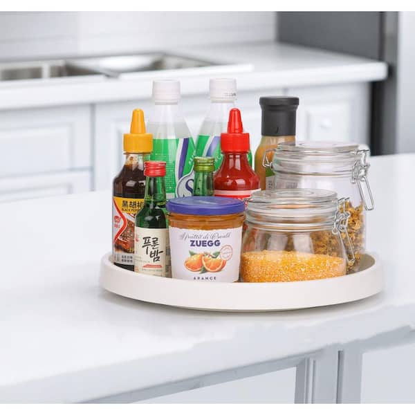 6 Pack White Rotating Cabinet Organizer Non-Skid Turntable for Kitchen Pantry Bathroom Refrigerator Storage