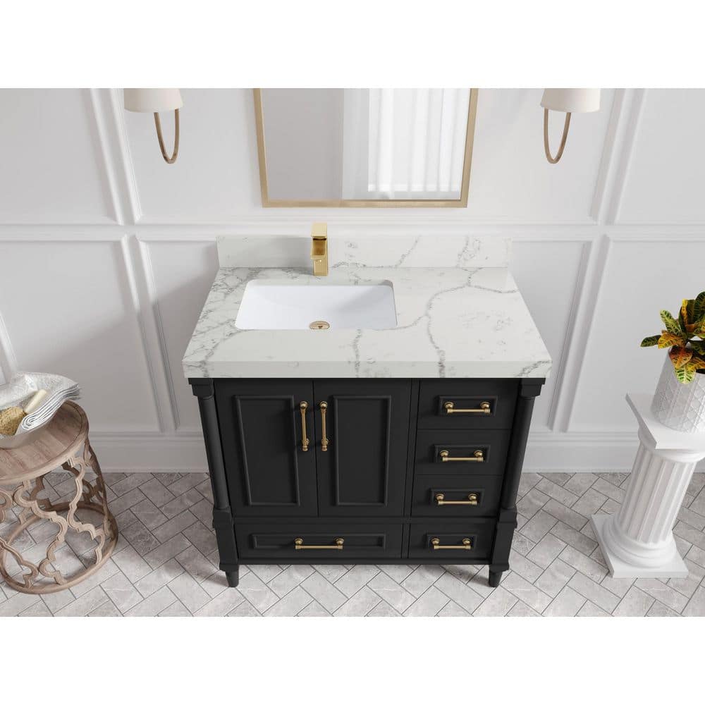 Aberdeen 36" Black Freestanding Bathroom Vanity with Quartz Top