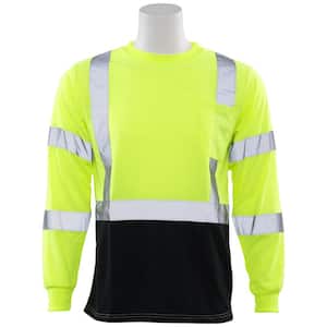 9802SB Men's MD Hi-Viz Lime/Black Bottom Class 3 Long Sleeve Unisex Poly Jersey T-Shirt