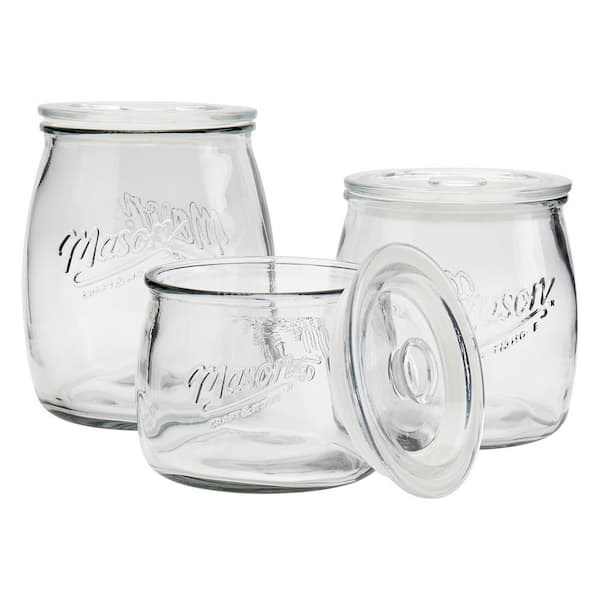 Home Expressions 3pk Glasscorkwood Bathroom Canister, Color: Clear