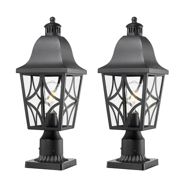2-Pack 1-Light Black Aluminum Hardwired Outdoor Waterproof Post Light Set with No Bulbs Included