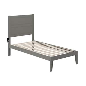 NoHo 38-1/4 in. W Grey Twin Size Solid Wood Frame with Attachable USB Charger Platform Bed