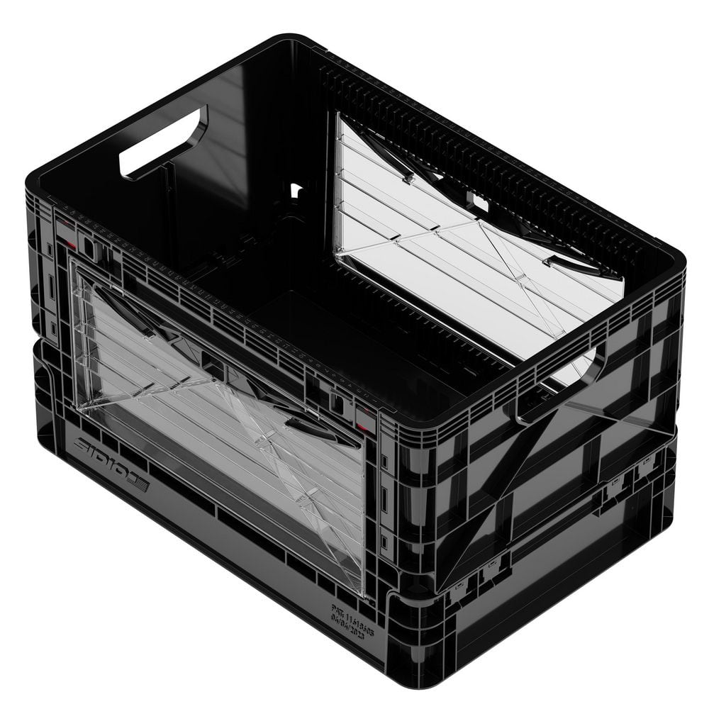 Full-Size Collapsible Crate 24-QT 200-LB Stacking Capacity Durable Stackable Storage Bin with Lid and Dividers Black price history on PriceWatchPro