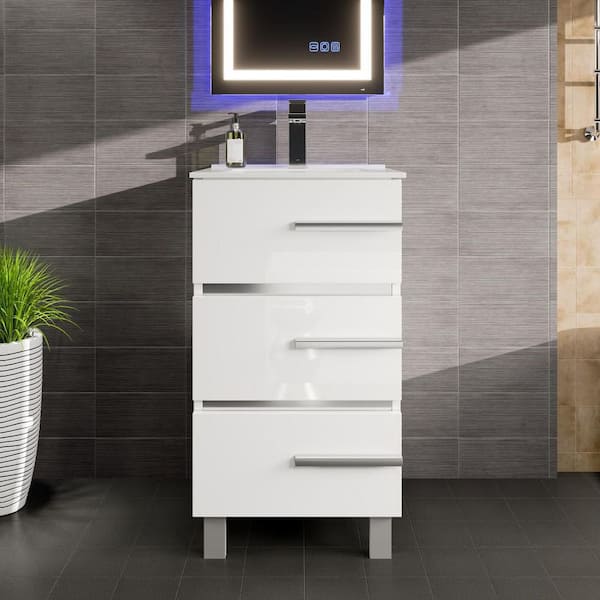 Deluxe 20 in. Single Sink White Bath Vanity with White Porcelain Top (Assembled)