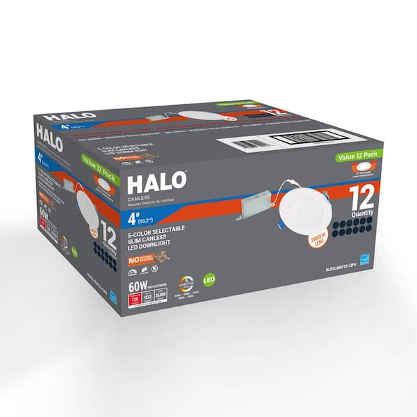HLBSL 4 in. Canless Integrated LED, 600 Lumens, 5CCT, White (12-Pack)