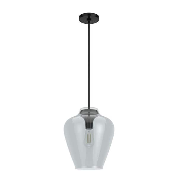 Vidria 1 Light Matte Black Pendant with Smoked Glass Shade Kitchen Light