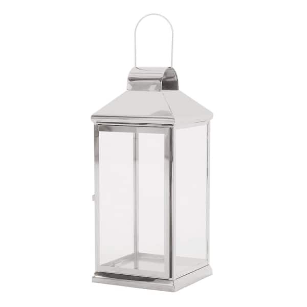 Noble House Hobbs 9.5 in. x 22 in. Silver Stainless Steel Lantern