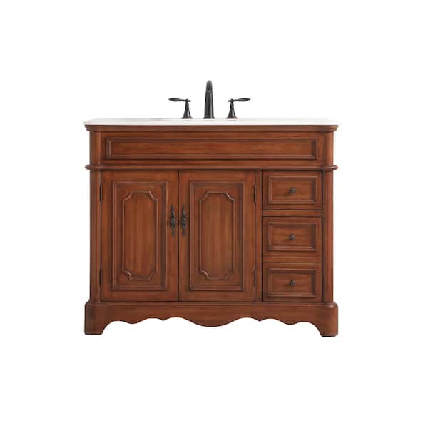 Unbranded Simply Living 42 in. W x 21.5 in. D x 35 in. H Bath Vanity in Teak with White Marble Top