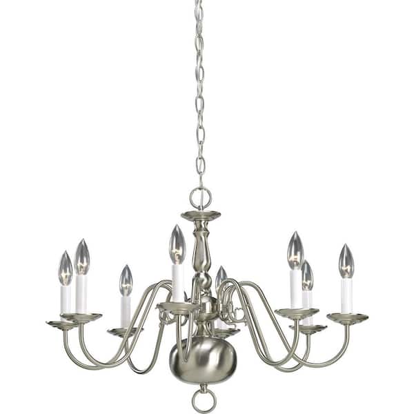 Progress Lighting Americana Collection 8-Light Brushed Nickel White Candle Traditional Chandelier Light