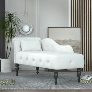 White Velvet Right Arm Chaise Lounge with Button Tufted