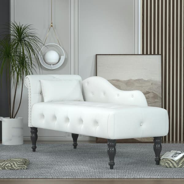 White Velvet Right Arm Chaise Lounge with Button Tufted