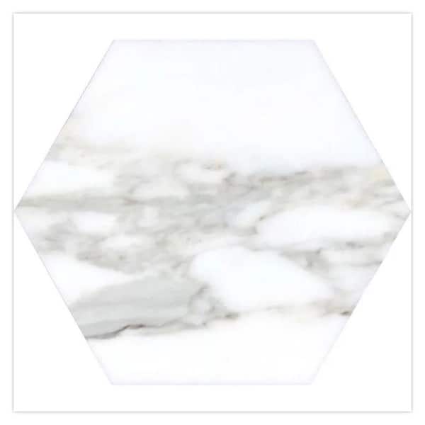 Serena 10 in. x 10 in. Honed White Gray Marble Hexagon Wall and Floor Tile Sample