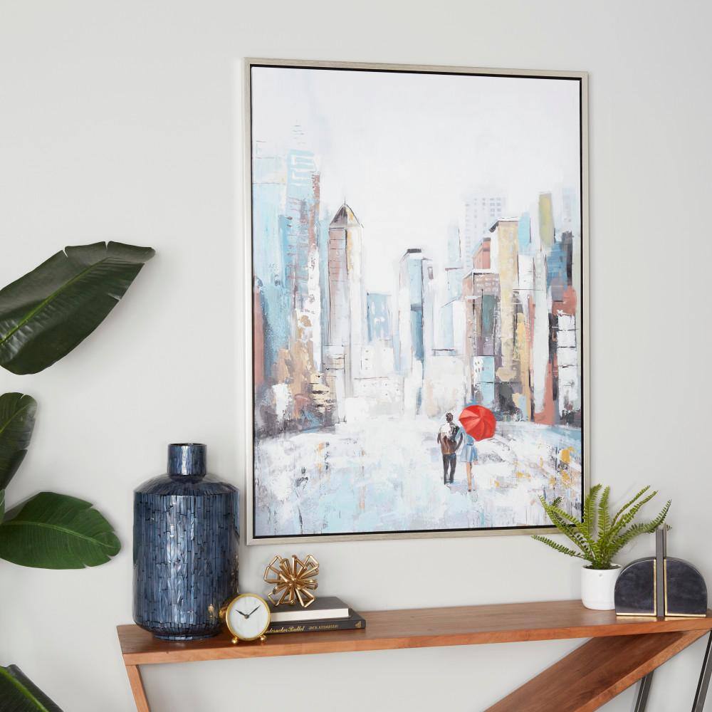 Multi Polystone Contemporary Framed Abstract Wall Art 48 in. x 36 in. .