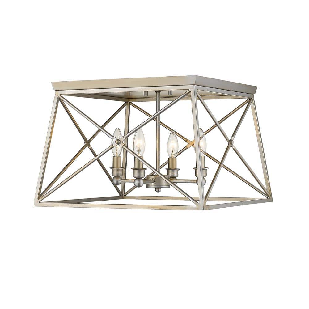 Trestle 18 in. 4-Light Antique Silver Flush Mount Light with No Bulbs Inclu