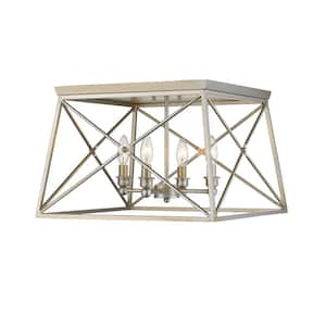 Trestle 18 in. 4-Light Antique Silver Flush Mount Light with No Bulbs Included