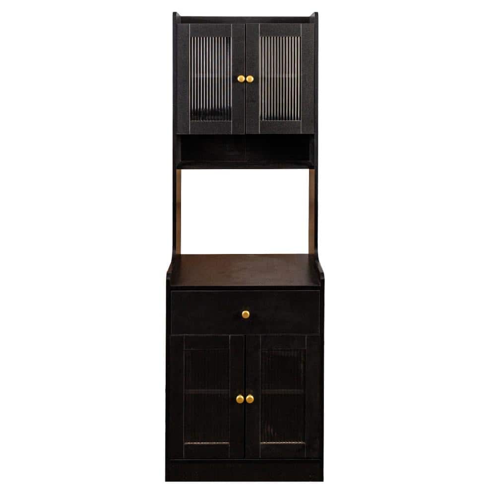 23.62 in. W x 11.02 in. D x 70.87 in. H Black Linen Cabinet with Microwave Stand