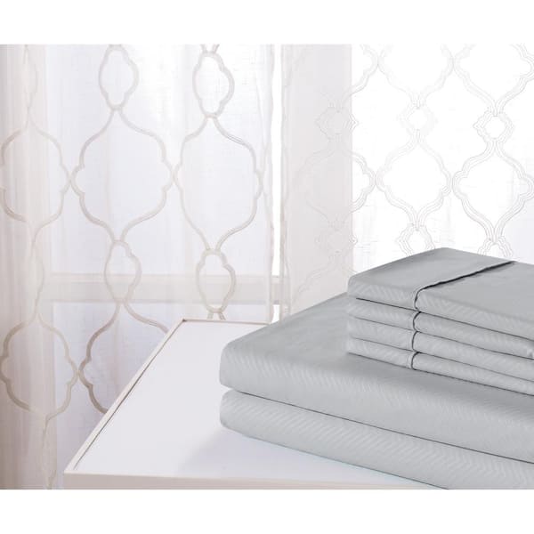 4-Piece Silver Chevron Embossed Bamboo Full Sheet Set