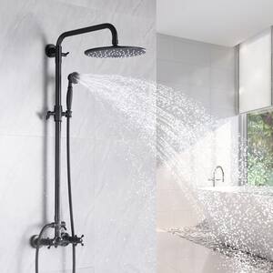 1-Spray Wall Bar Shower Kit 8 in. Round Rain Shower Head with Hand Shower in Matte Black