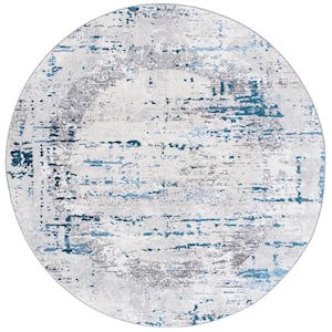 Amelia Gray/Blue 7 ft. x 7 ft. Damask Distressed Round Area Rug