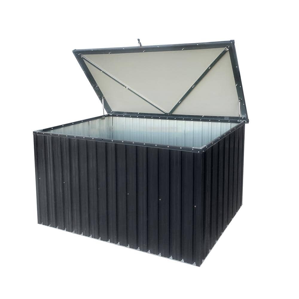 161 Gal. Metal Black Patio Storage Box Deck Box with Waterproof Roofs, Lock
