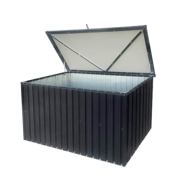 161 Gal. Metal Black Patio Storage Box Deck Box with Waterproof Roofs, Lockable Doors
