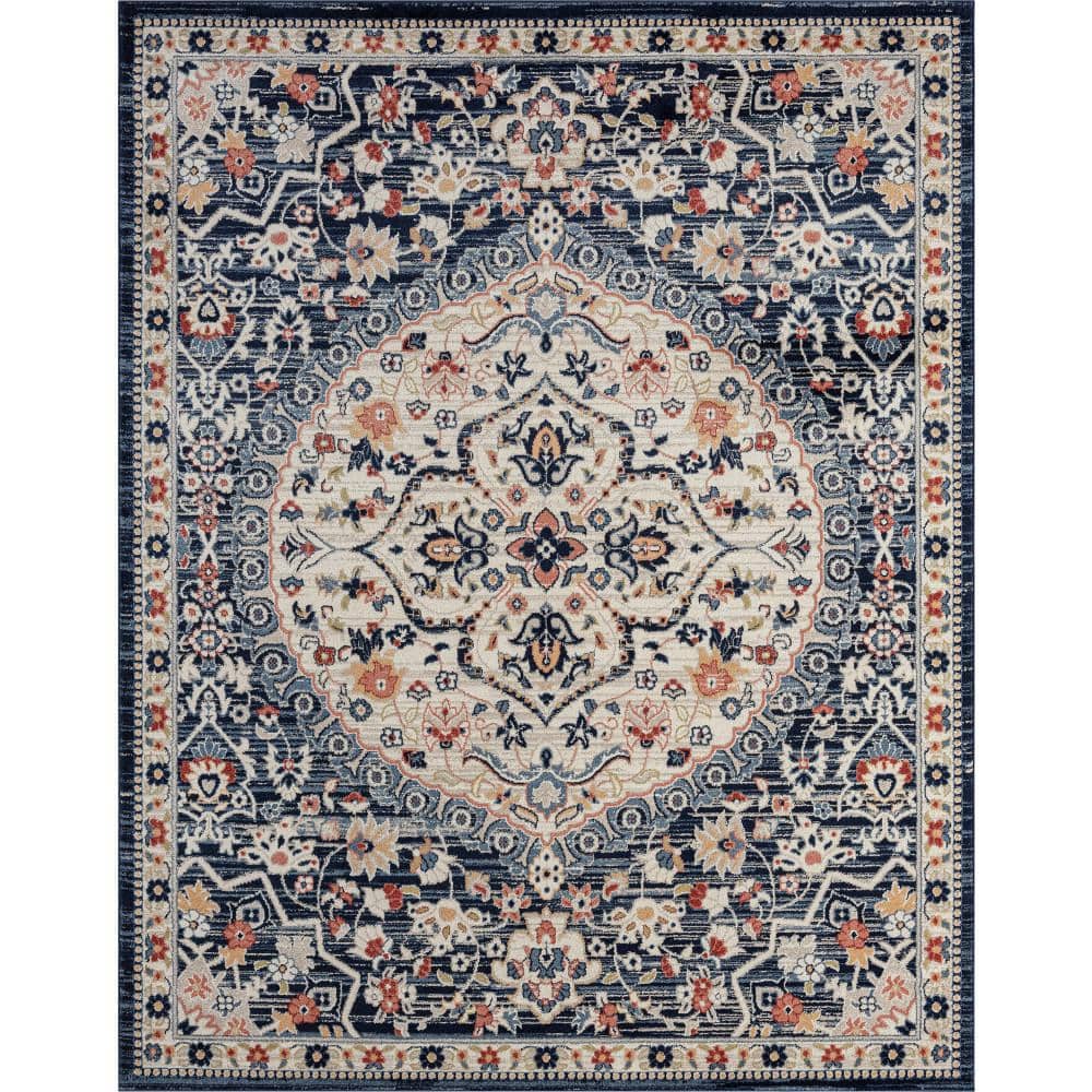 Tayse Rugs Tuscany Medallion Navy 9 ft. x 12 ft. Indoor Area Rug