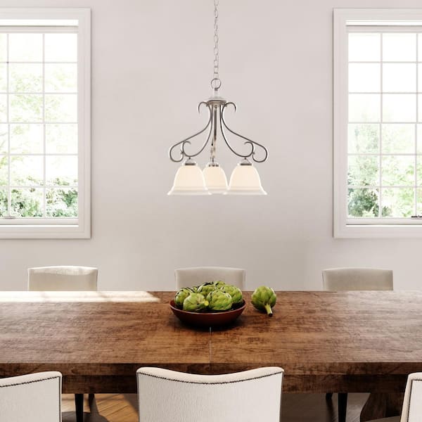 Progress Lighting Torino Collection 3-Light Brushed Nickel Etched Glass Transitional Chandelier Light