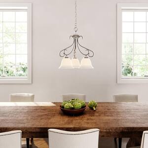 Torino Collection 3-Light Brushed Nickel Etched Glass Transitional Chandelier Light