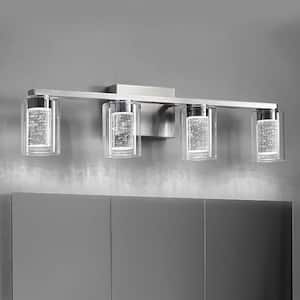 26 in. 28-Watt 4-Light Brushed Nickel Crystal LED Integrated Vanity Light for Bathroom, 3000/4000/6000K Adjustable