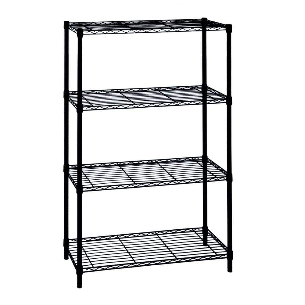 Kitchen Living Room Durable Organizer Storage Rack Garage Shelves for Home Restaurant 14 inches x 60 inches NSF Certified Black Epoxy 4 Shelf Kit with 96 inches Posts Office 