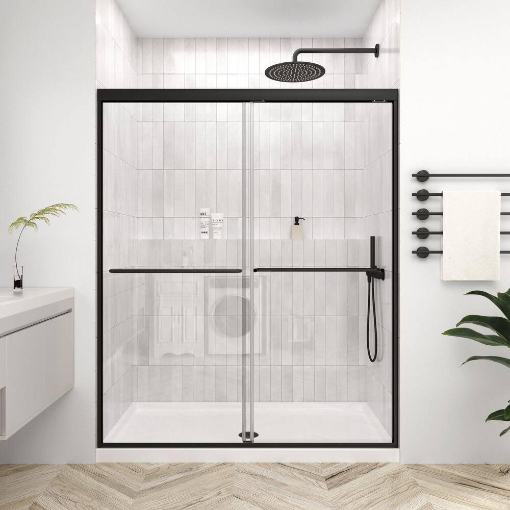56 to 60 in. W x 70 in. H Double Sliding Framed Shower Door in Matte Black with 1/4 in. Easy-Clean Clear Tempered Glass price history on PriceWatchPro