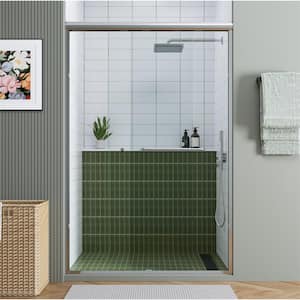 44 in. - 48 in. W x 72 in. H Double Sliding Semi-Frameless Shower Door in Brushed Nickel with Clear Glass