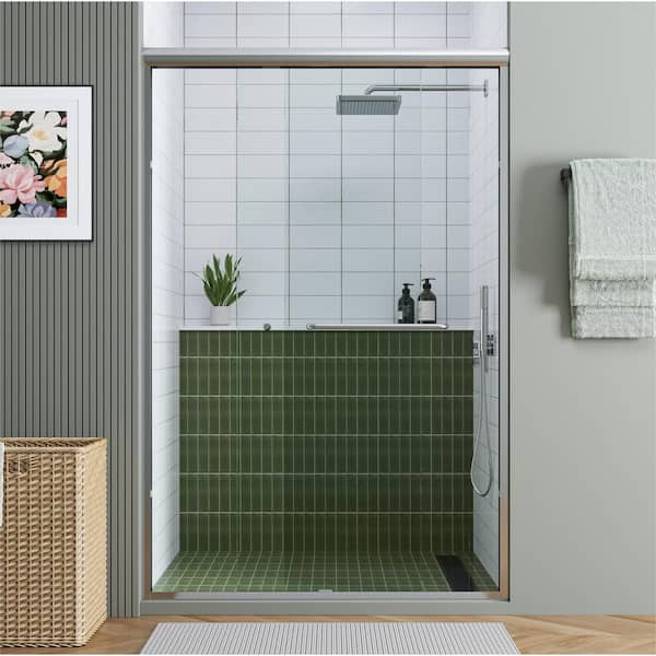 HOROW 44 in. - 48 in. W x 72 in. H Double Sliding Semi-Frameless Shower Door in Brushed Nickel with Clear Glass