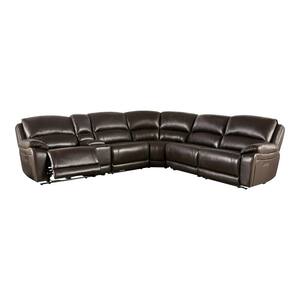 Trissen 127 in. Leather L-Shaped Power Sectional Sofa in Dark Brown with Storage Console