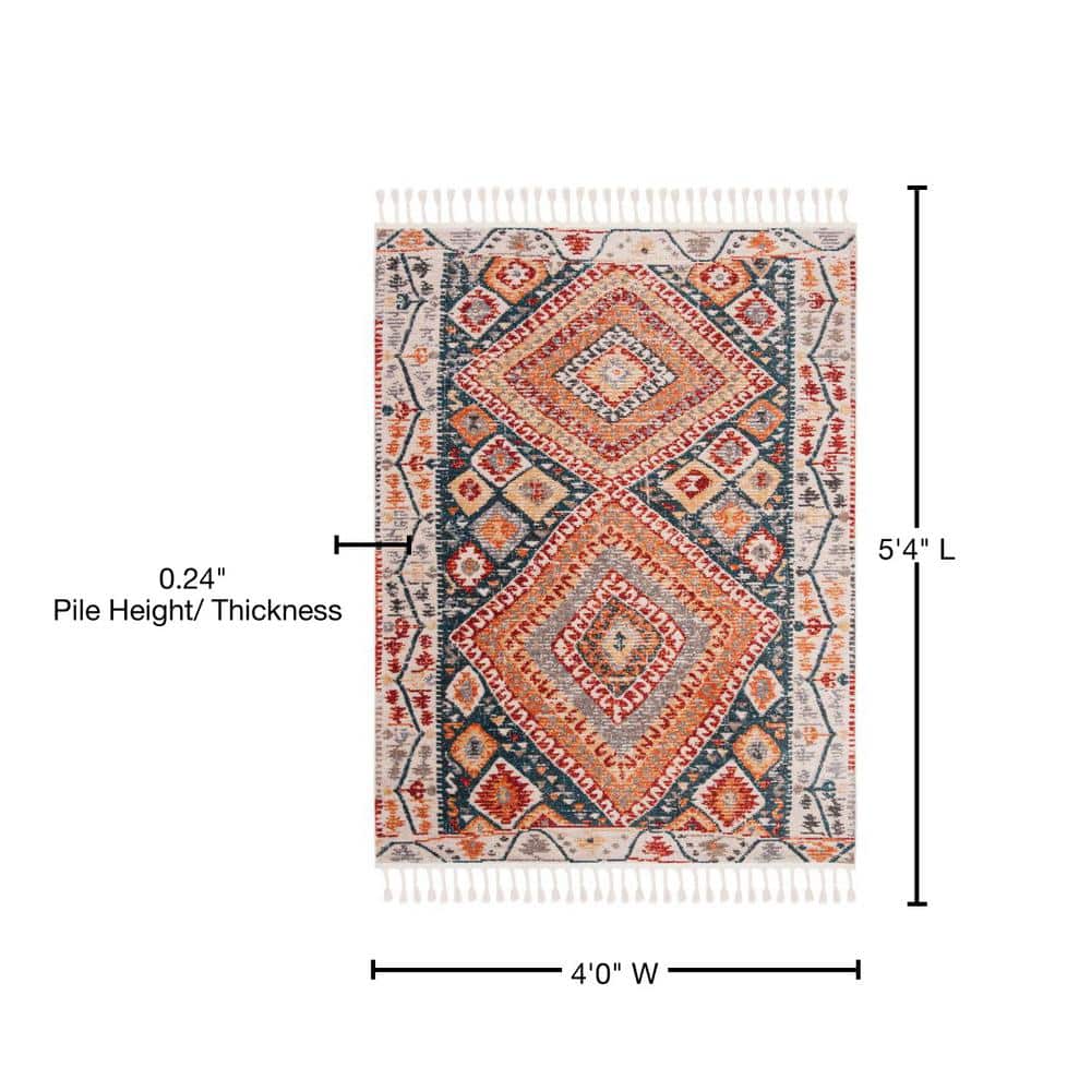 Handmade Blue Medallion Cotton Rectangular Rug 4' x 5'4"
