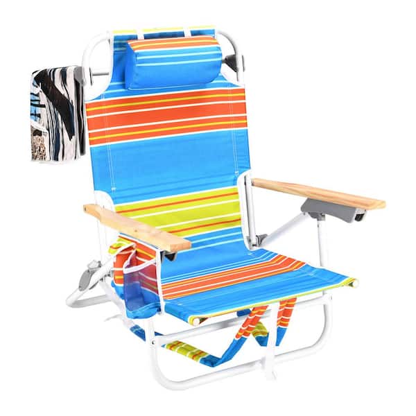 Tunearary Blue and Yellow Aluminium Folding Beach Chair with Pouch