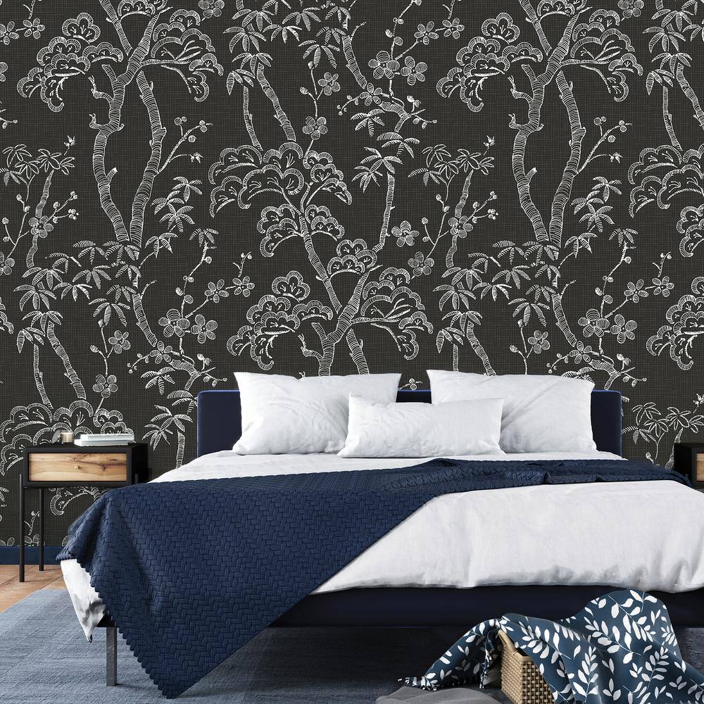 Gray and White Floral Botanical Wall Mural