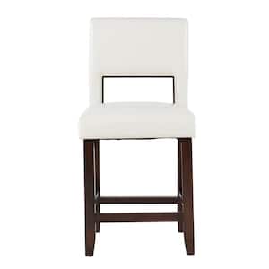 Edison 24 in. White High Back Wood Counter Stool with Faux Leather Seat