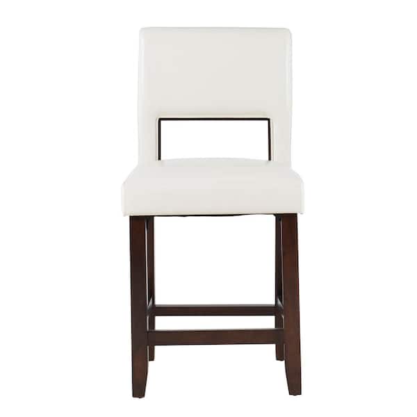 Linon Home Decor Edison White Faux Leather Padded Back Wood Counter Stool