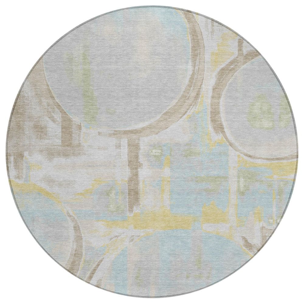 Chantille Machine Washable Indoor/Outdoor Abstract ACN2615 Silver 8 ft. x 8 ft. Round Rug price history on PriceWatchPro