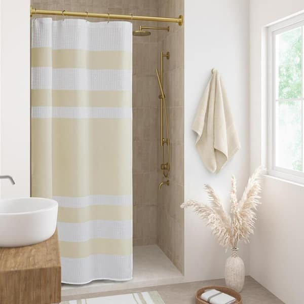 72 in. W x 72 in. L Polyester Shower Curtain, Modern Waterproof Shower Curtain in Cream Machine Washable