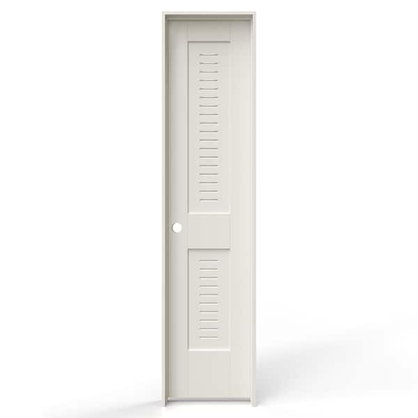 JELD-WEN 18 in. x 80 in. 2 Panel Right-Handed Primed MDF Wood Single Prehung Interior Door Full Modern Ventilated Panel Louver
