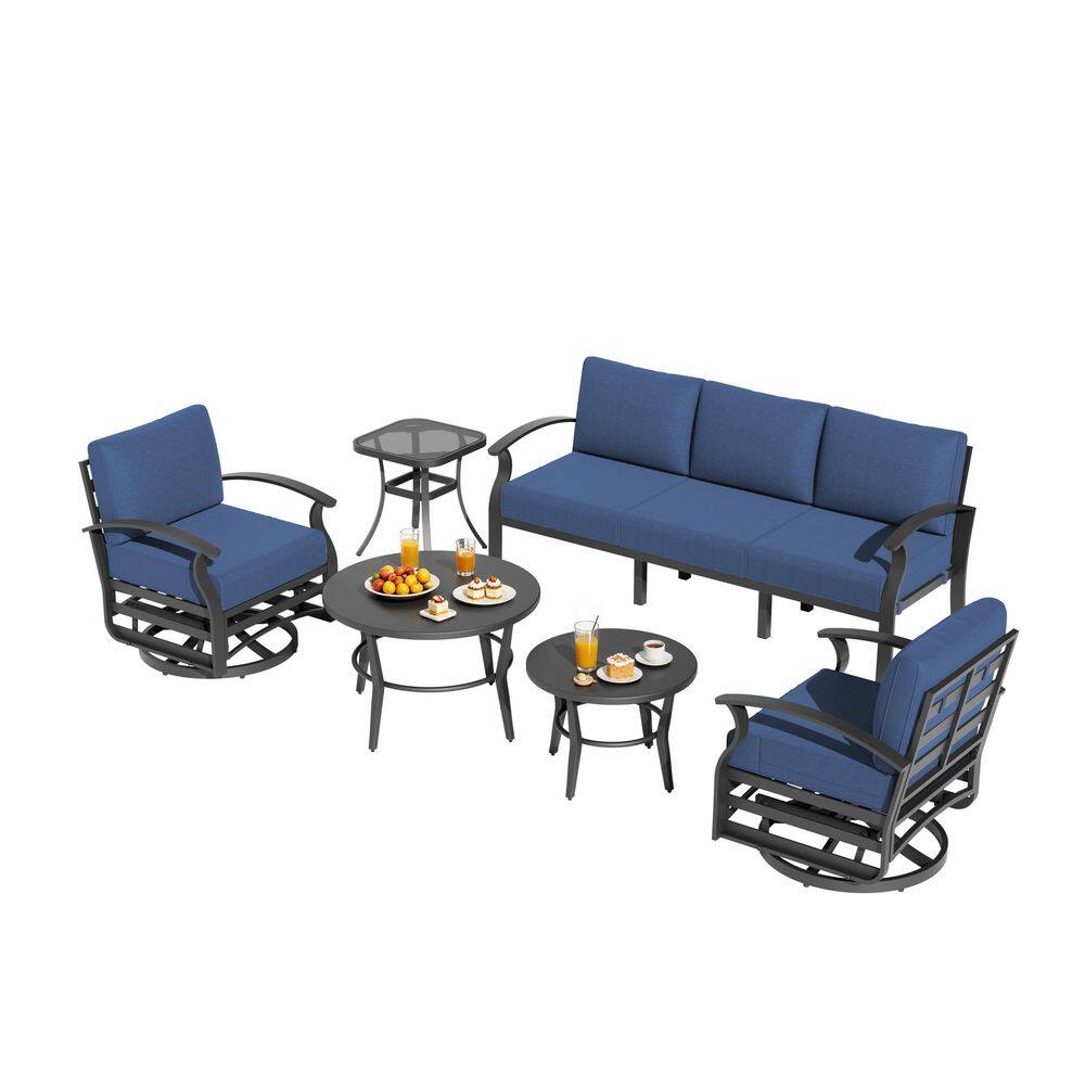 6-piece Aluminum Patio Conversation Set with 3 Size of Coffee and Side Tables, Swivel Rocking Chairs, Navy Cushions price history on PriceWatchPro