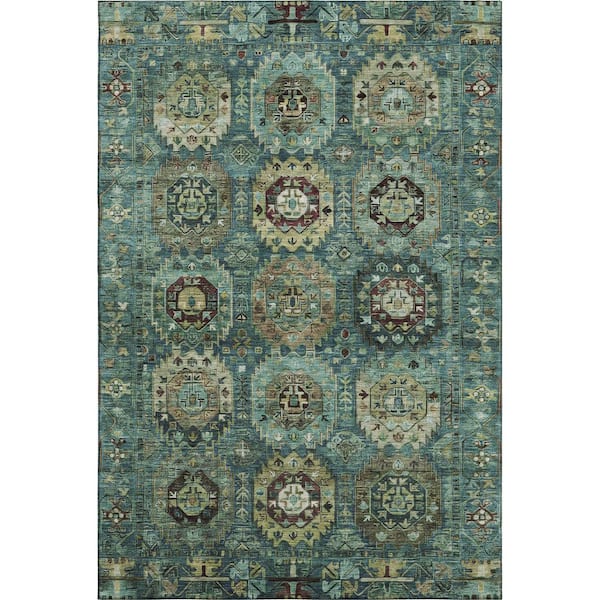Mayfield Premium Machine Washable Abstract AMF2024 Teal 10 ft. x 14 ft. Area Rug