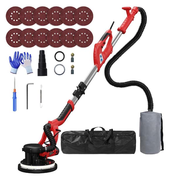 5.5 ft. Red Drywall Sander with Vacuum Dust Collector, 7 Variable Speed 800-1800 RPM, Extendable Handle, LED Light